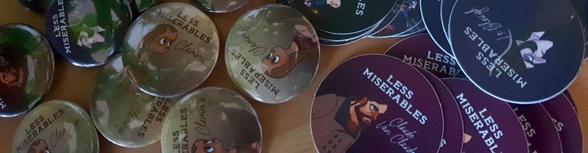 Stickers and badges with characters from Less Miserables